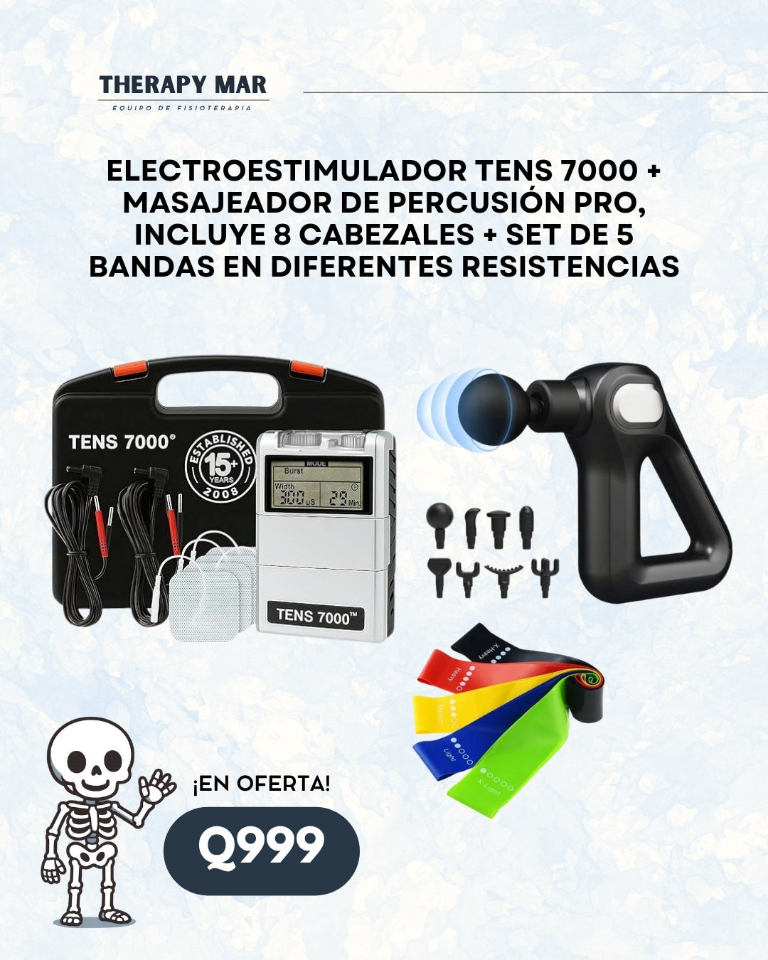Tens 7000 + pistola de percusión pro, incluye 8 cabezales + set de bandas cerradas
