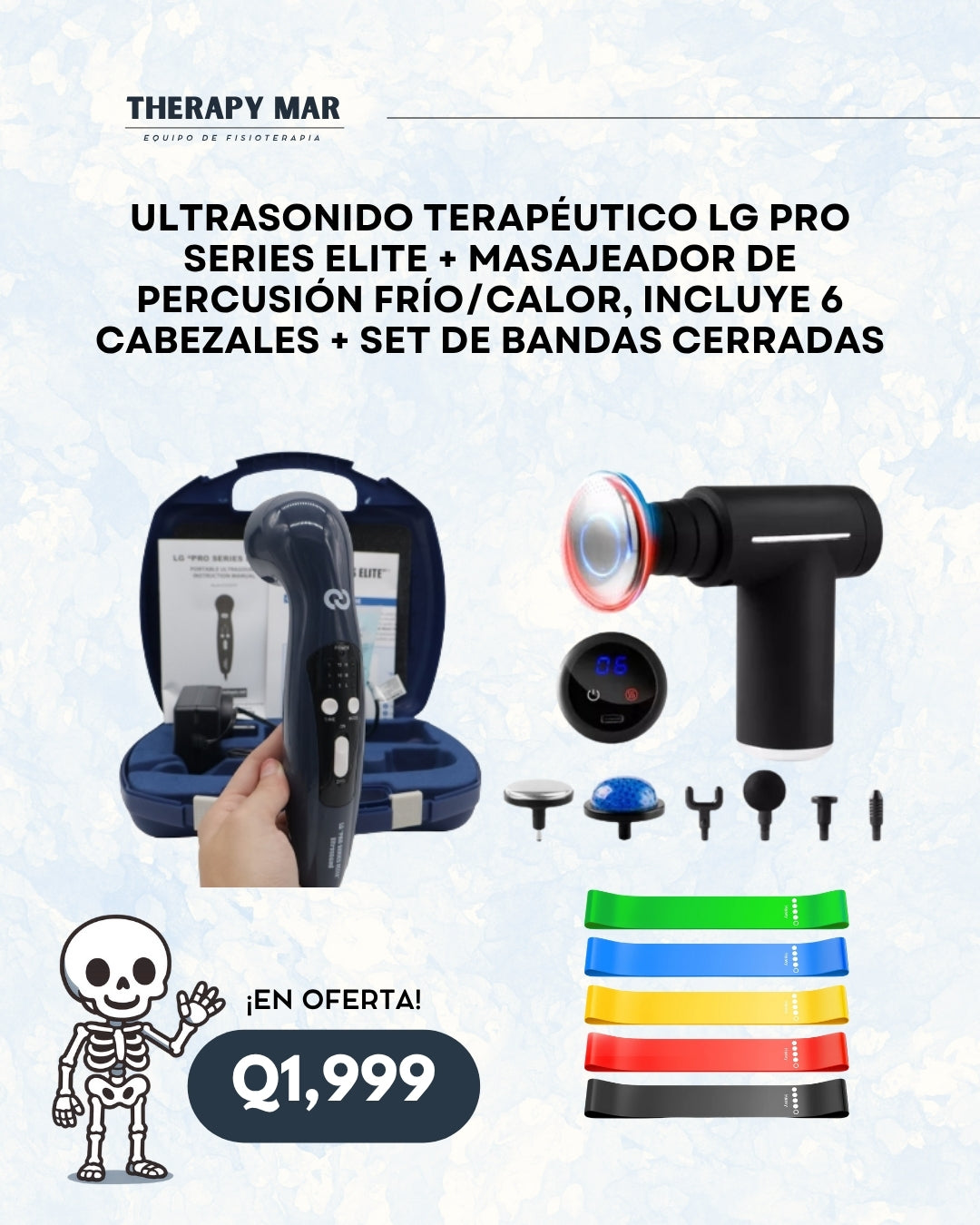 Ultrasonido terapéutico LG pro series élite + pistola de percusión frío/calor + set de bandas cerradas