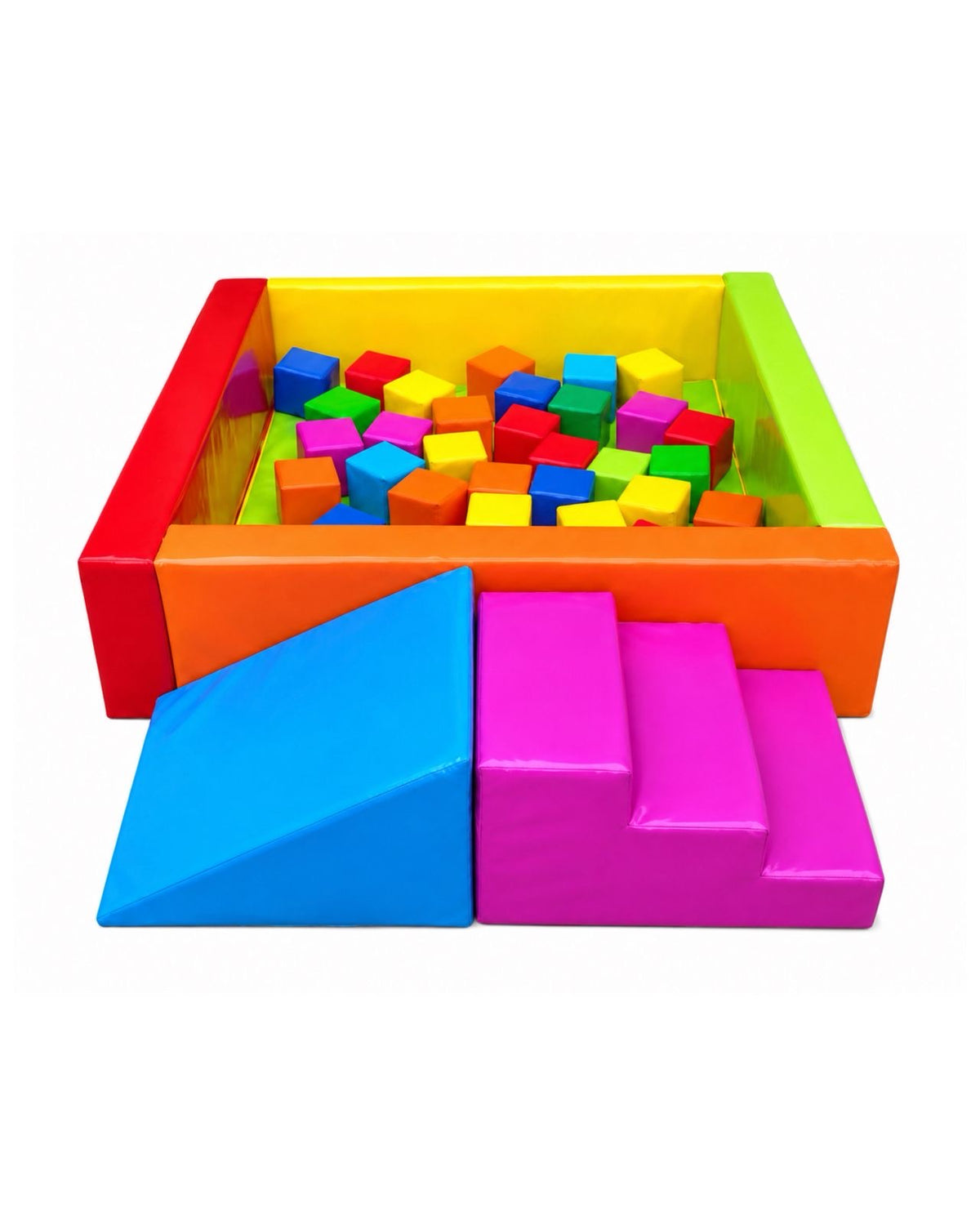 Set de piscina sensorial + gradas + cuñas + combo de cubos