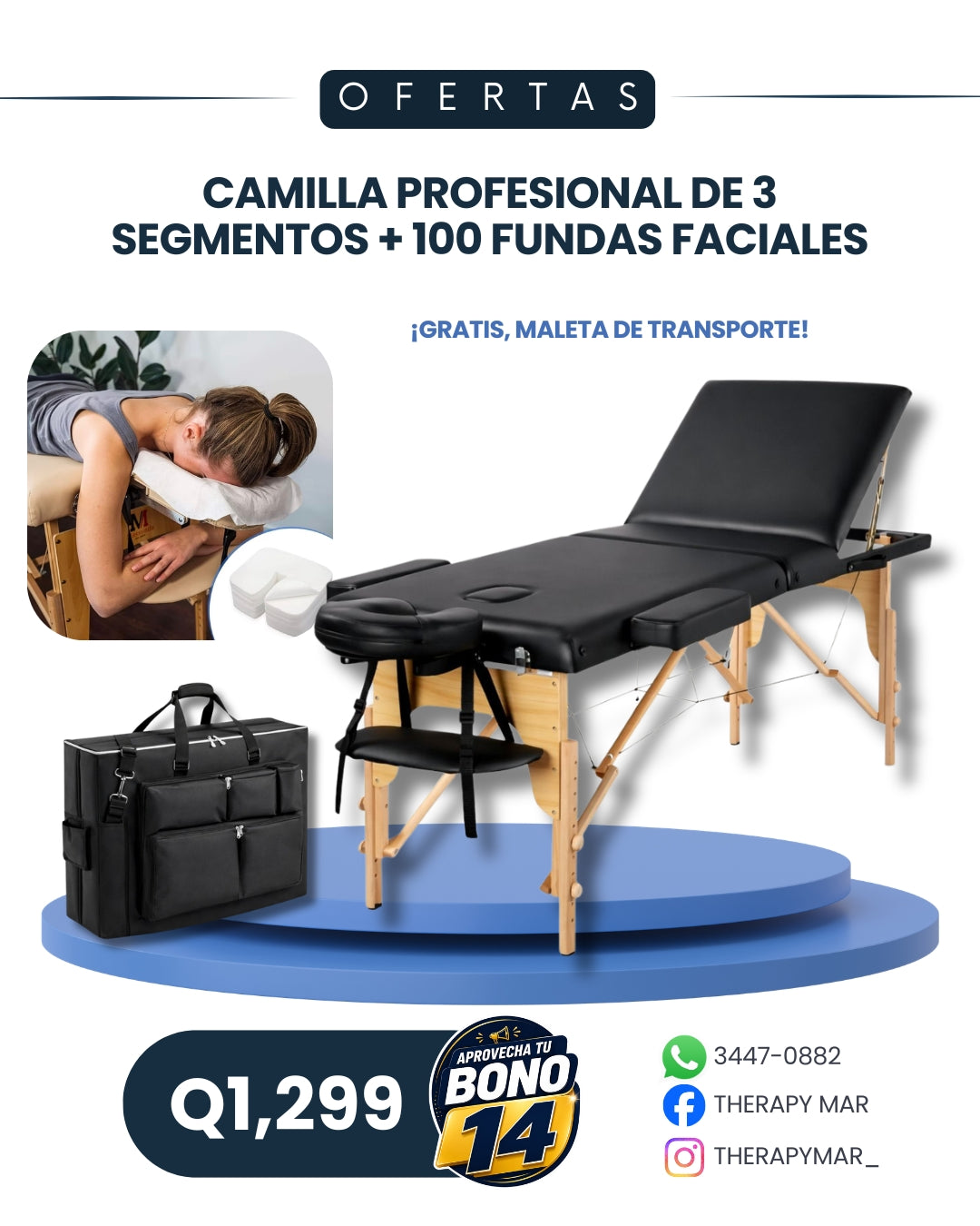 Camilla profesional de 3 secciones + 100 fundas faciales