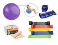 Pelota bobath + pesas para tobillo y muñeca + banda abierta + set de 5 bandas cerradas