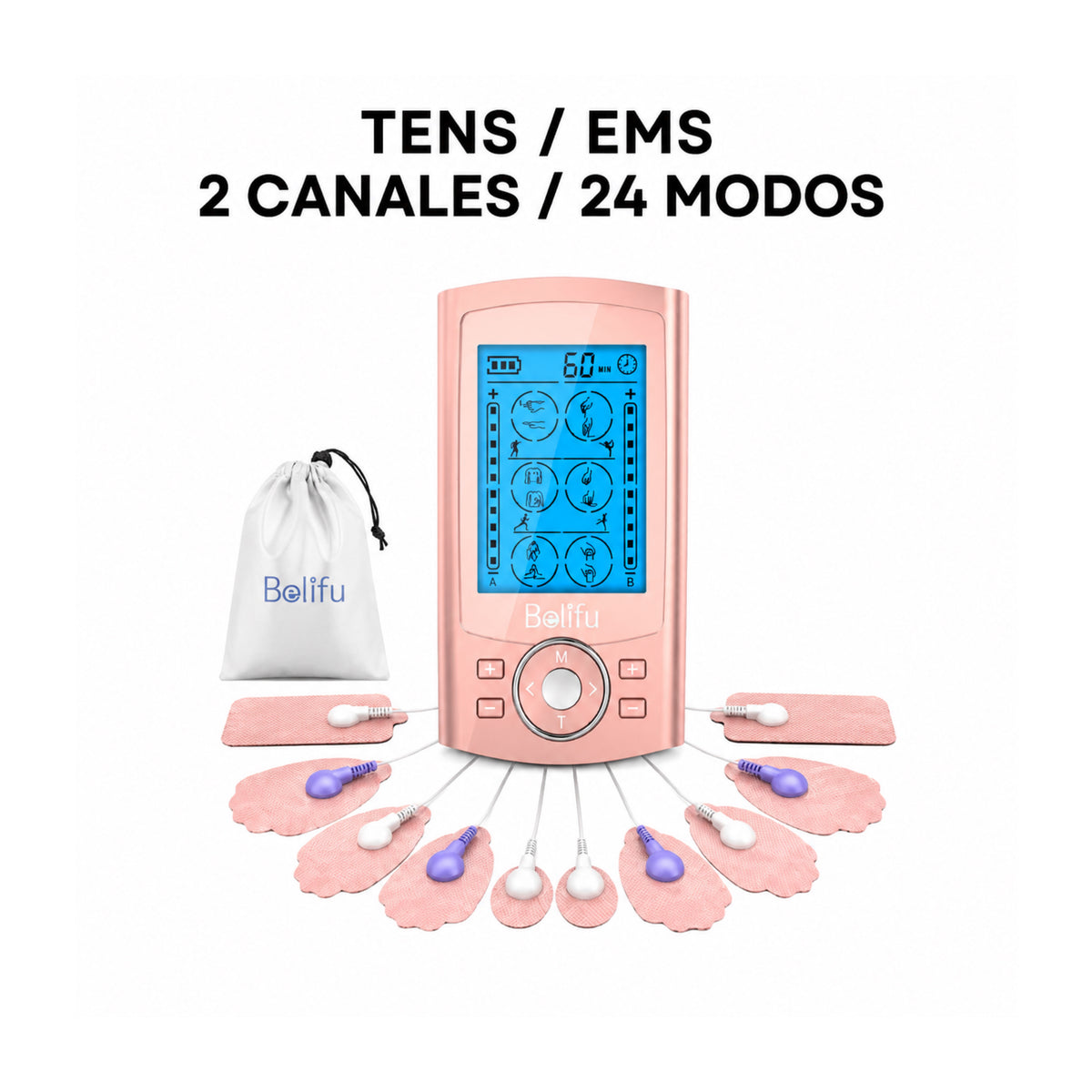 Electroestimulador tens y ems (color rosado)