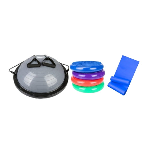Bosu 60 cms + bandas laterales + disco de equilibrio 35 cms + banda abierta 120 cms