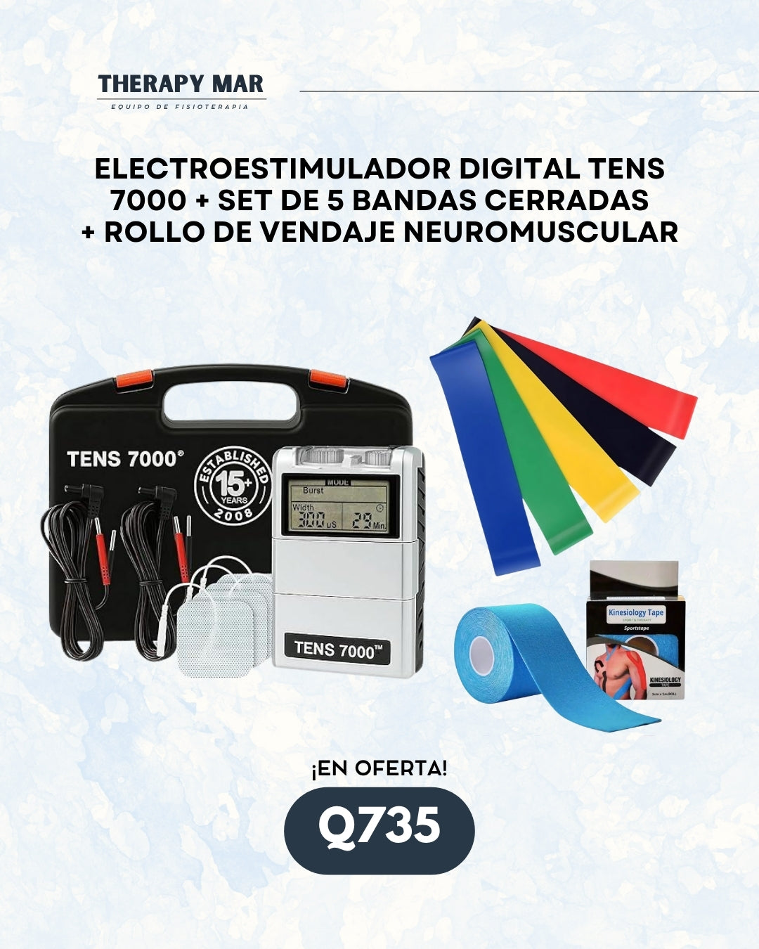 Electroestimulador tens 7000 + set de bandas cerradas + vendaje neuromuscular