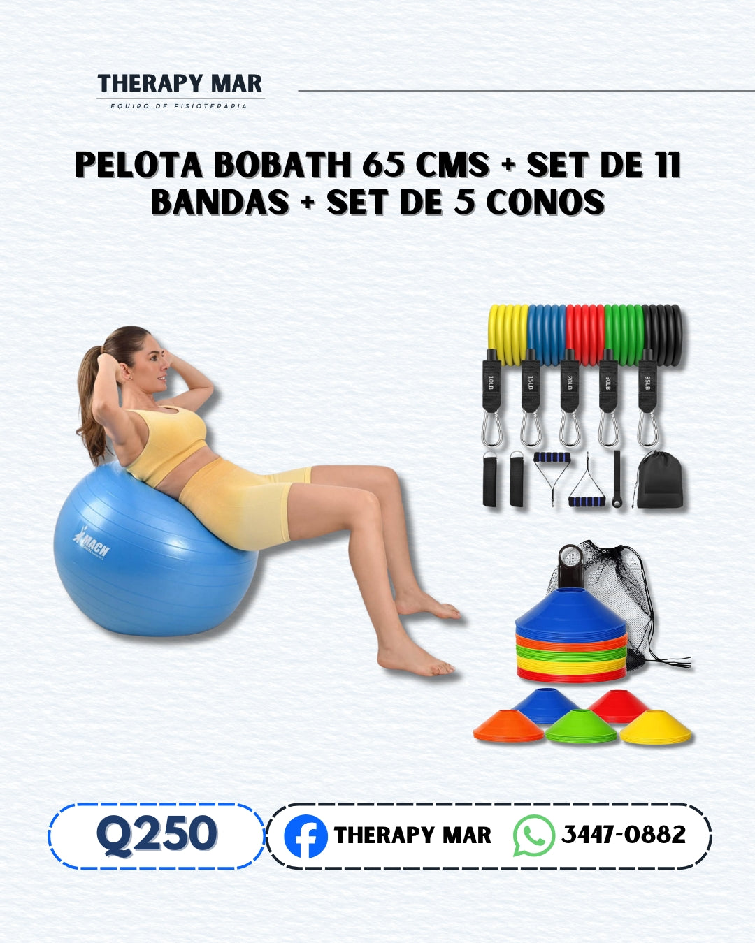 Pelota bobath + bandas + conos