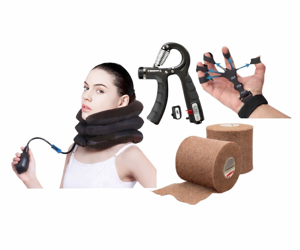Tracción cervical + rehabilitación de mano + vendaje tela de cebolla