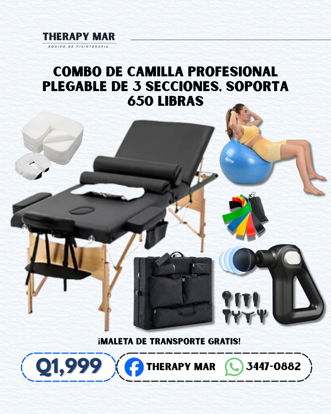 Camilla profesional plegable de 3 secciones