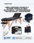 Camilla plegable de 3 segmentos + electroestimulador + tracción cervical + pads de rostro + maleta de transporte