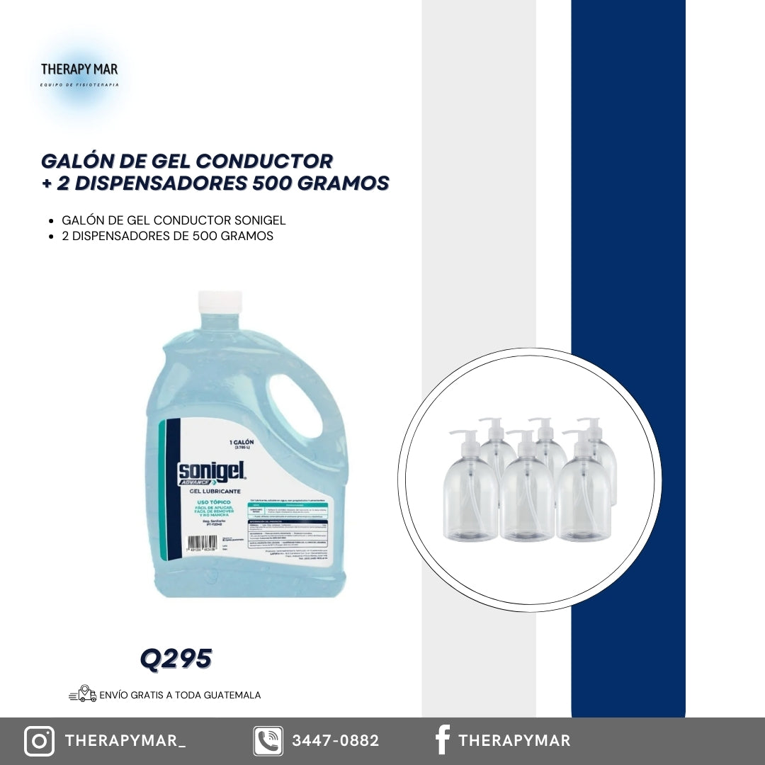 GALÓN DE GEL CONDUCTOR + 2 DISPENSADORES DE 500 GRAMOS