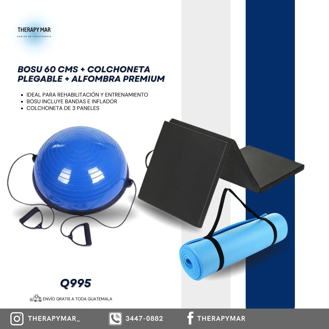 BOSU 60CM + COLCHONETA PLEGABLE + ALFOMBRA PREMIUM